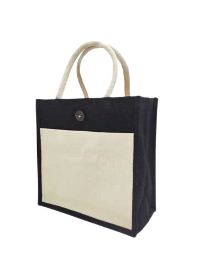 Fatio Set of 10 Cream and Black Jute Canvas Bag – Eco-Friendly, 30 x 30 x 15 cm - Image 1